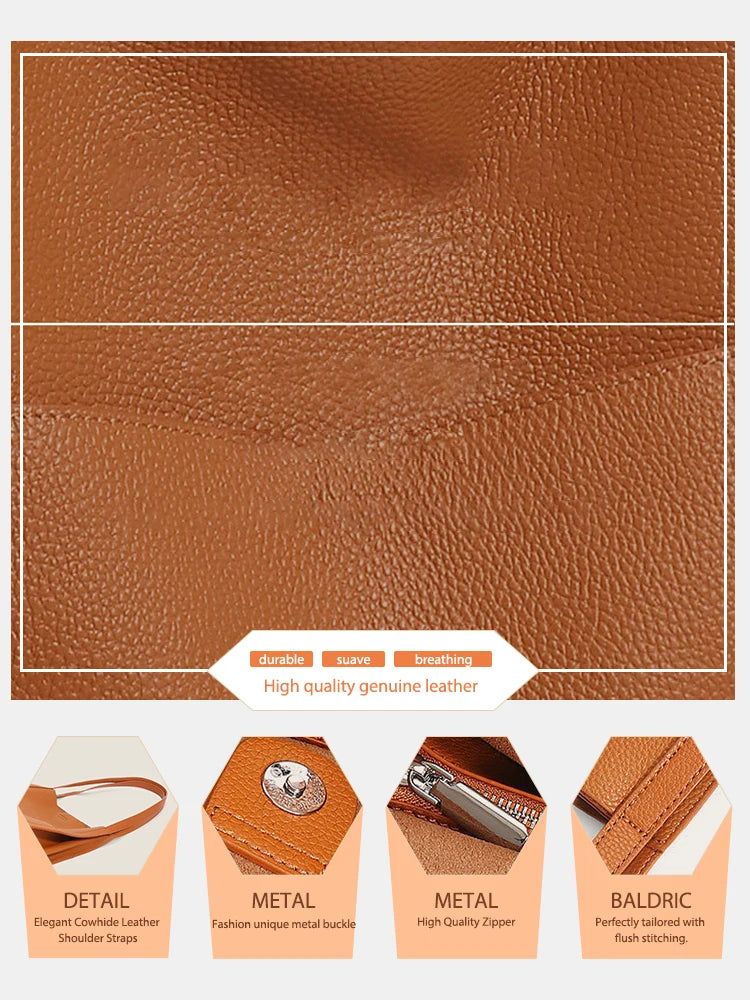 Zency Genuine Leather Totebag Shoulder Bag Large Capacity Shopper Luxury Women's Cow Skin Handbag
