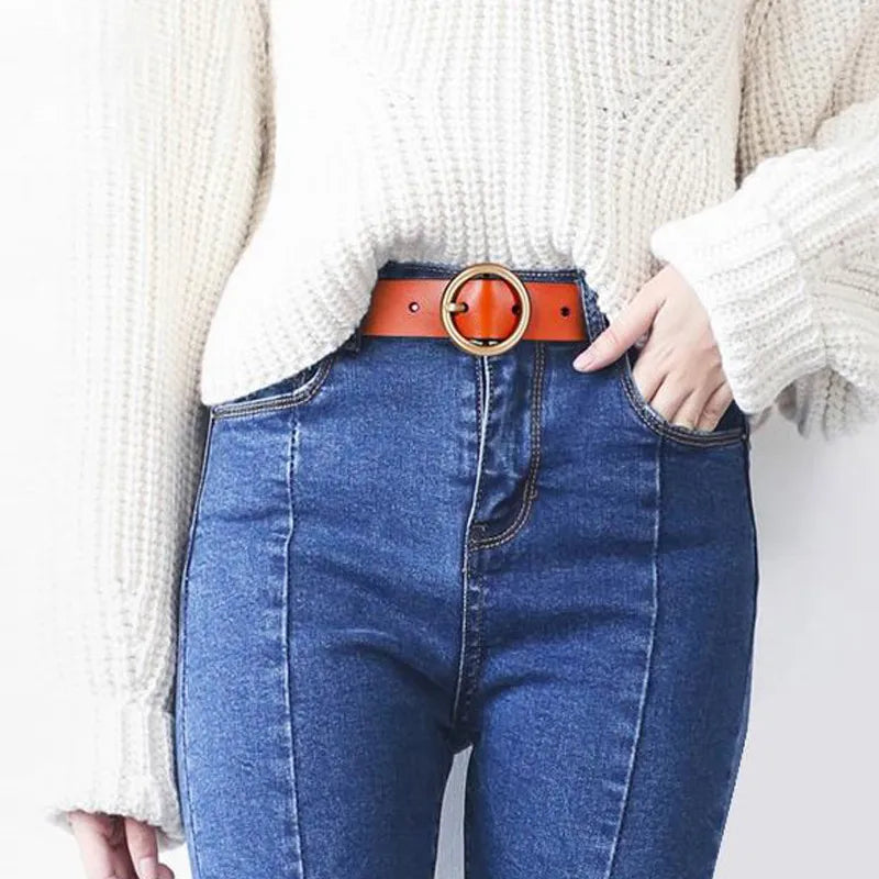 Luxury Brand 100% Genuine Leather Women Belts Round Pin Buckle Waist Belt For Jeans