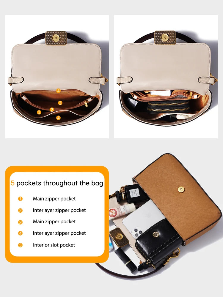 Zency Luxury Designer Cowhide Leather Women Shoulder Bag