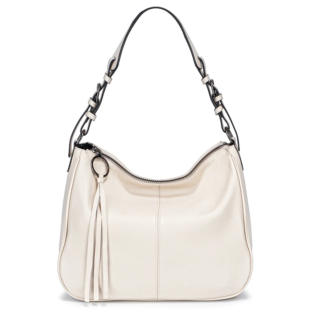Zency New Black Beige Genuine Leather Hobo Bag Women Simple Classic Casual Handbag Shoulder Tote Soft Crossbody
