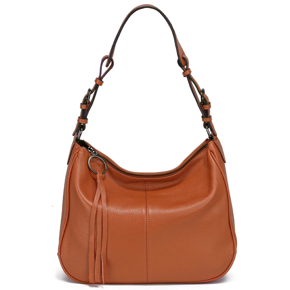 Zency New Black Beige Genuine Leather Hobo Bag Women Simple Classic Casual Handbag Shoulder Tote Soft Crossbody