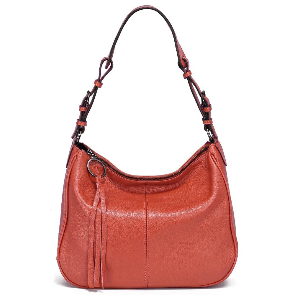 Zency New Black Beige Genuine Leather Hobo Bag Women Simple Classic Casual Handbag Shoulder Tote Soft Crossbody