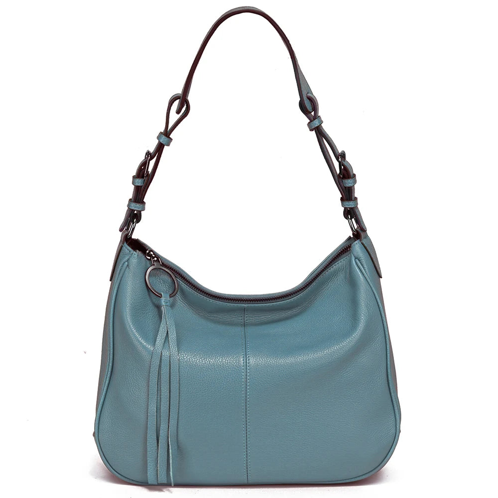 Zency New Black Beige Genuine Leather Hobo Bag Women Simple Classic Casual Handbag Shoulder Tote Soft Crossbody