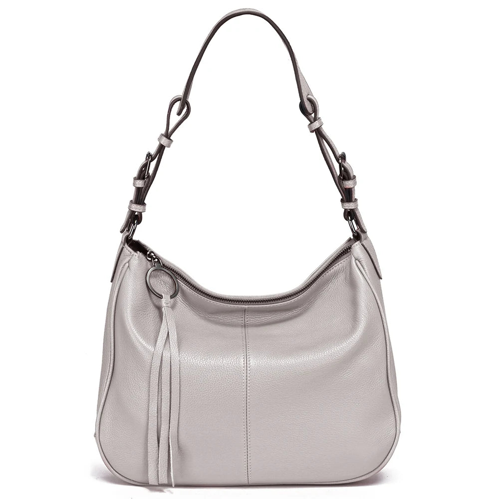 Zency New Black Beige Genuine Leather Hobo Bag Women Simple Classic Casual Handbag Shoulder Tote Soft Crossbody