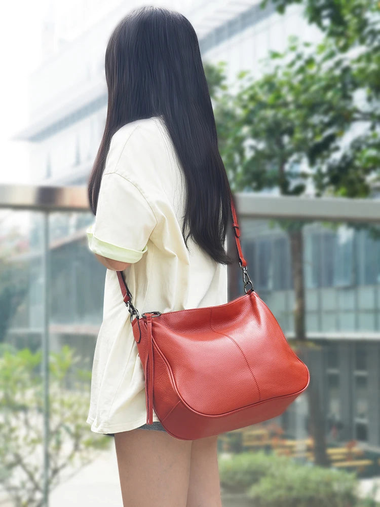 Zency New Black Beige Genuine Leather Hobo Bag Women Simple Classic Casual Handbag Shoulder Tote Soft Crossbody