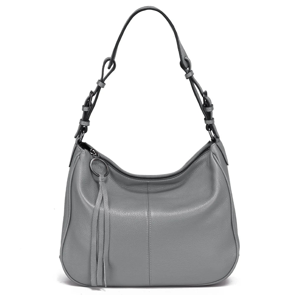 Zency New Black Beige Genuine Leather Hobo Bag Women Simple Classic Casual Handbag Shoulder Tote Soft Crossbody