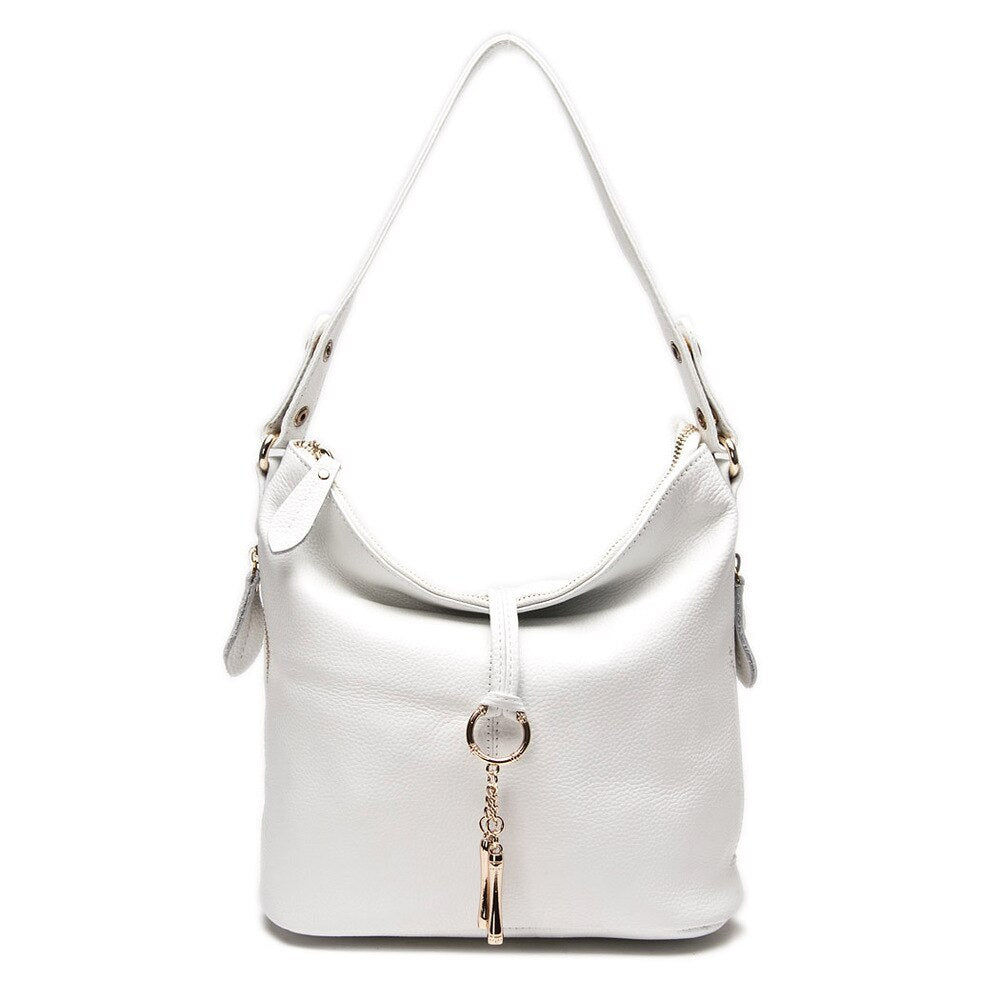 Zency New Fashion Women Shoulder Bag Metal Tassel 100% Genuine Leather Lady Crossbody Messenger Elegant Gift Handbag Black White