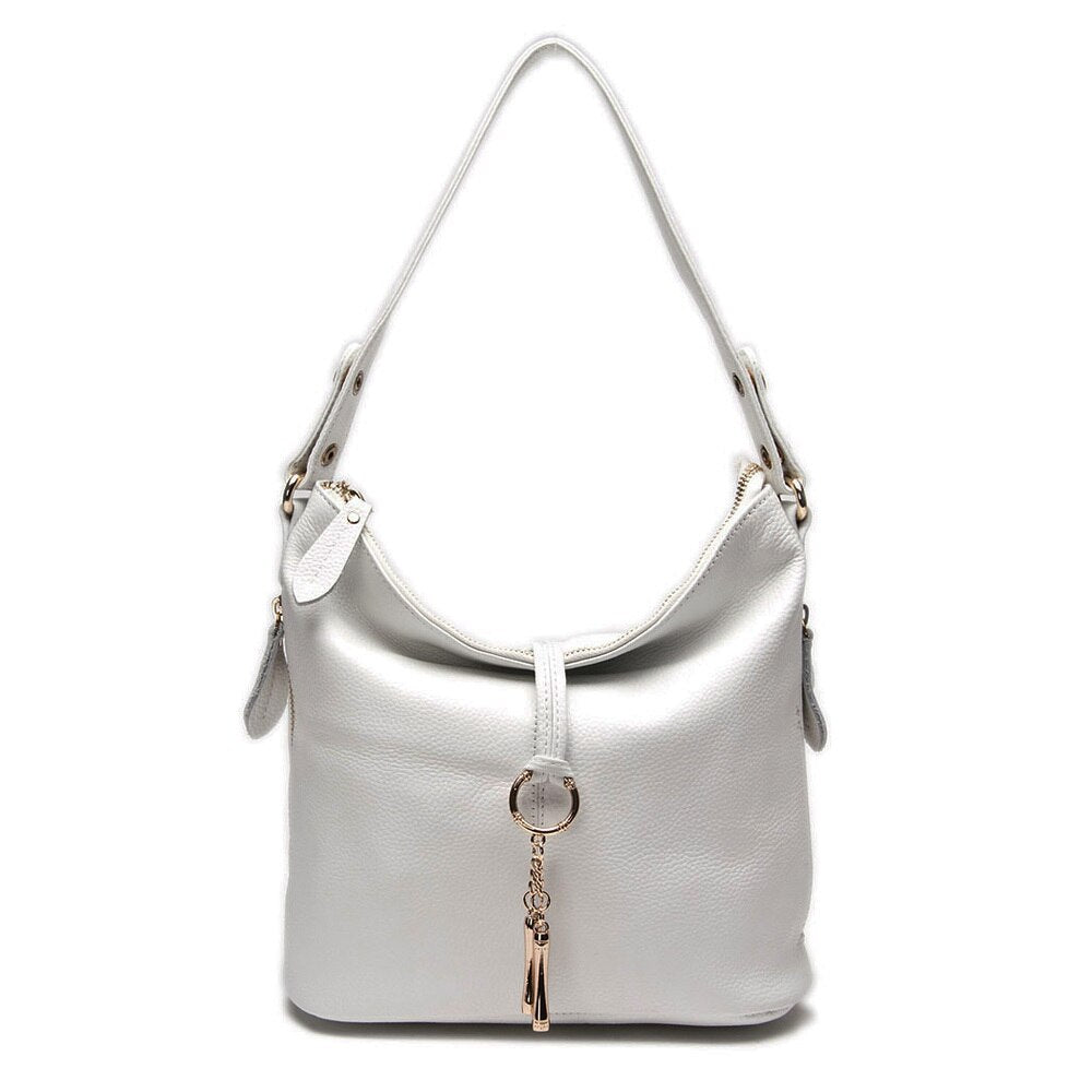 Zency New Fashion Women Shoulder Bag Metal Tassel 100% Genuine Leather Lady Crossbody Messenger Elegant Gift Handbag Black White