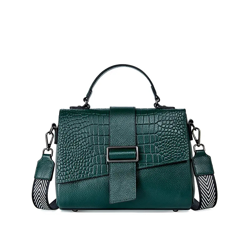 Genuine Leather Women Classic Handbag Small Alligator Crossbody Top-handle Bag