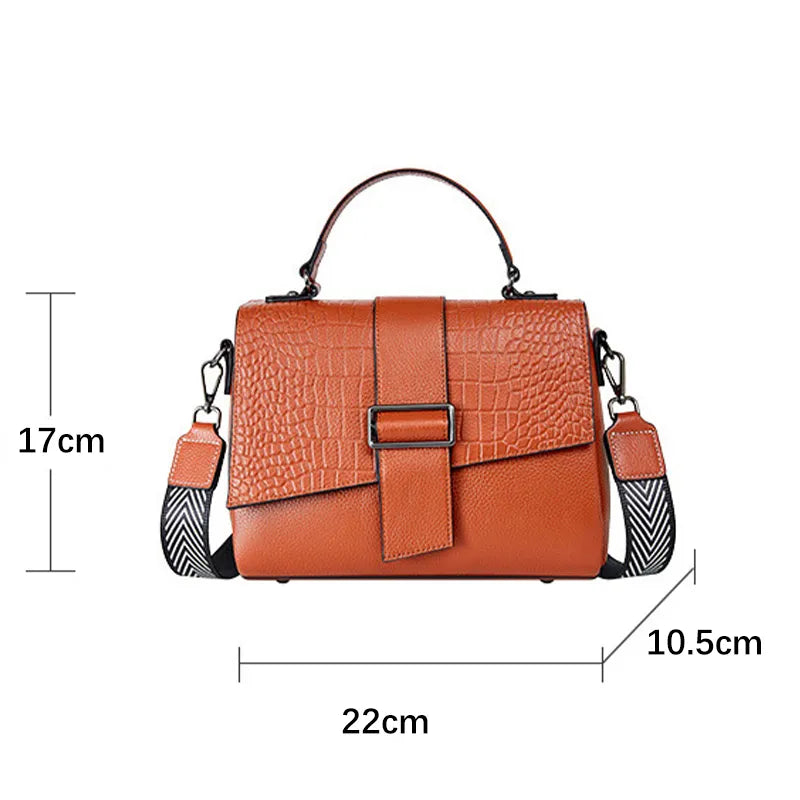 Genuine Leather Women Classic Handbag Small Alligator Crossbody Top-handle Bag