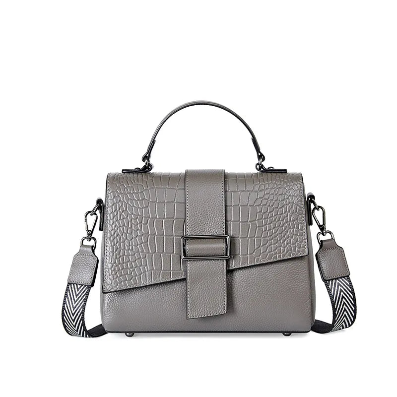 Genuine Leather Women Classic Handbag Small Alligator Crossbody Top-handle Bag