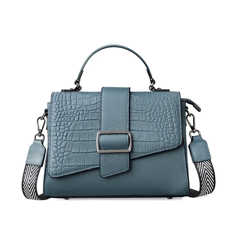 Genuine Leather Women Classic Handbag Small Alligator Crossbody Top-handle Bag