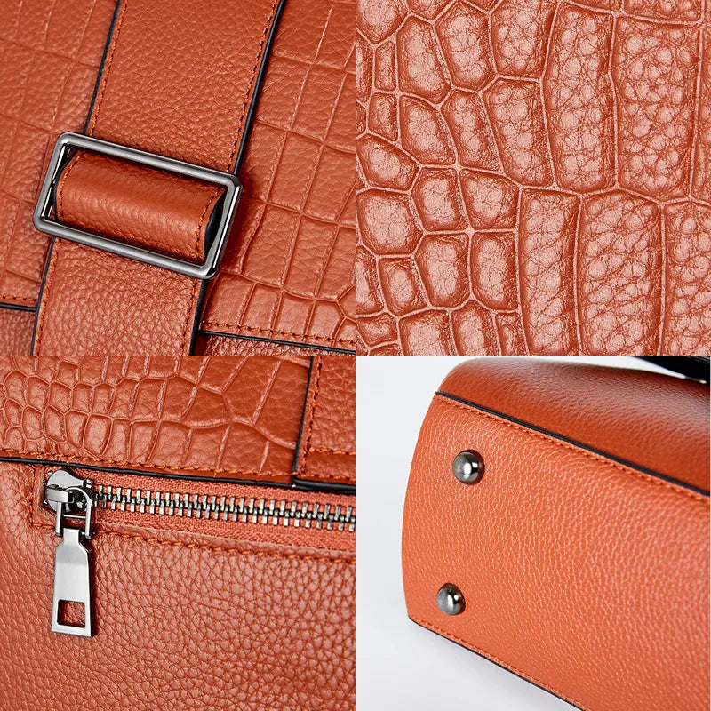 Genuine Leather Women Classic Handbag Small Alligator Crossbody Top-handle Bag