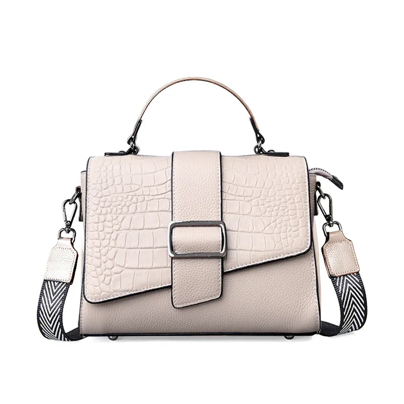 Genuine Leather Women Classic Handbag Small Alligator Crossbody Top-handle Bag