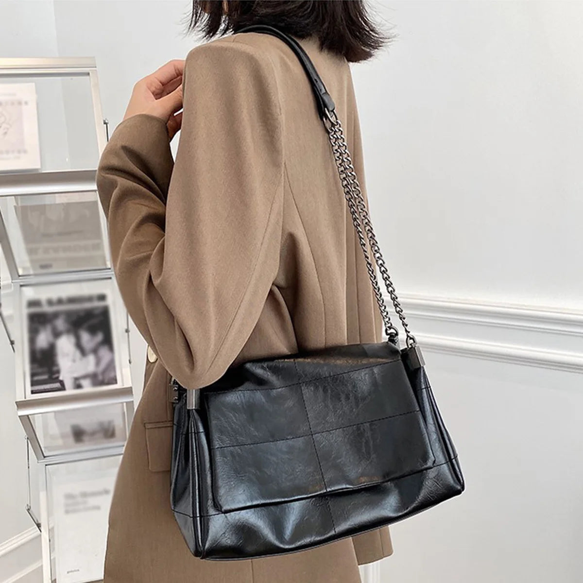 Zency Noble Temperament Small Chain Flap Bag Women Shoulder Bag Soft Leather