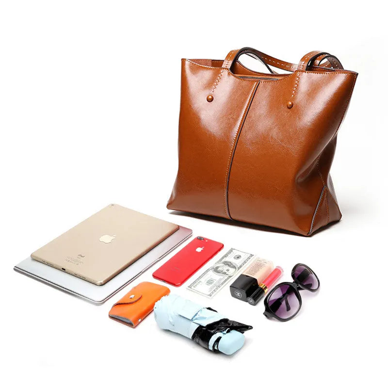 Zency Leather Women Shoulder Bag Retro Brown Tote Large Capacity