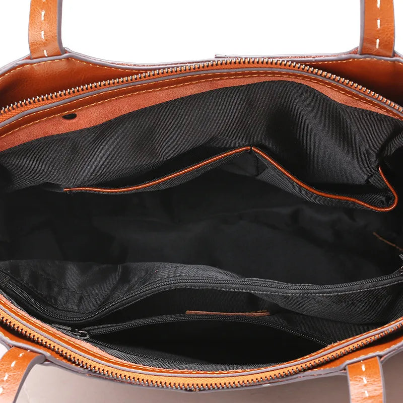 Zency Leather Women Shoulder Bag Retro Brown Tote Large Capacity