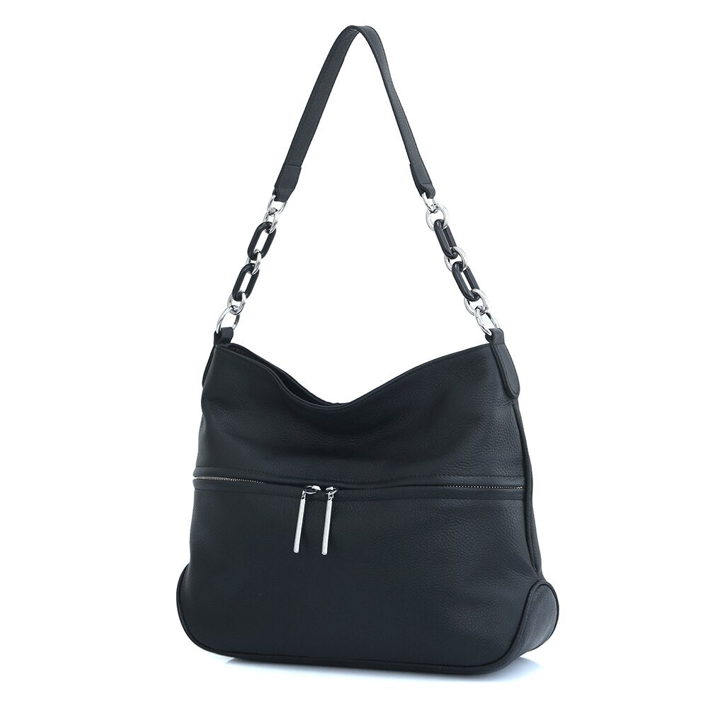 Zency Soft Cowhide Leather Women's Shoulder Bag Casual Commuter High Capacity Female Crossbody Handbag Vintage Shopper