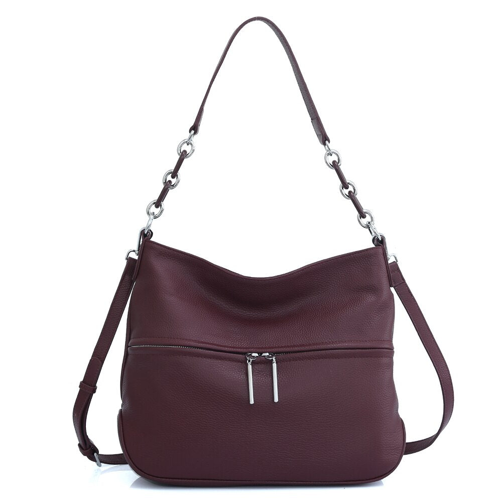 Zency Soft Cowhide Leather Women's Shoulder Bag Casual Commuter High Capacity Female Crossbody Handbag Vintage Shopper