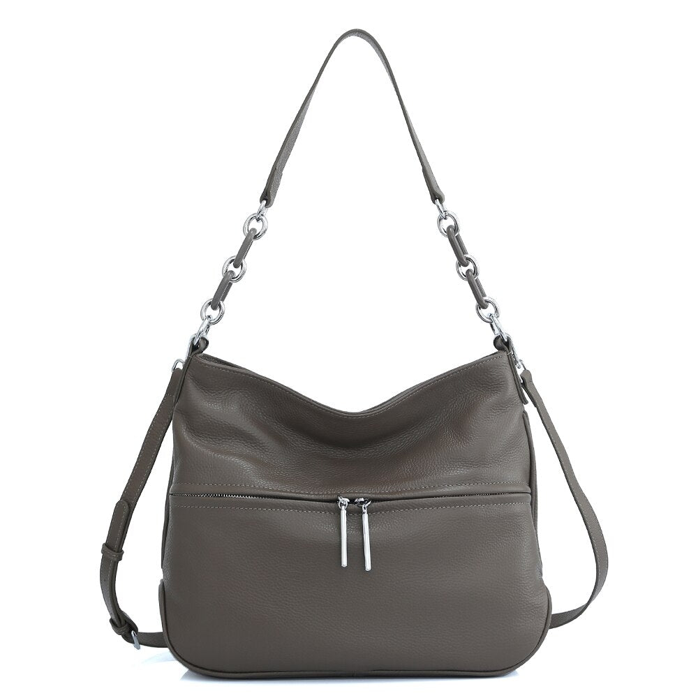 Zency Soft Cowhide Leather Women's Shoulder Bag Casual Commuter High Capacity Female Crossbody Handbag Vintage Shopper