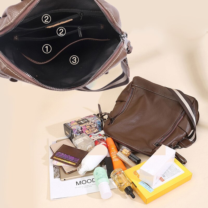 Zency Soft Genuine Leather Splittable Strap Female Rucksack Two Use Ways