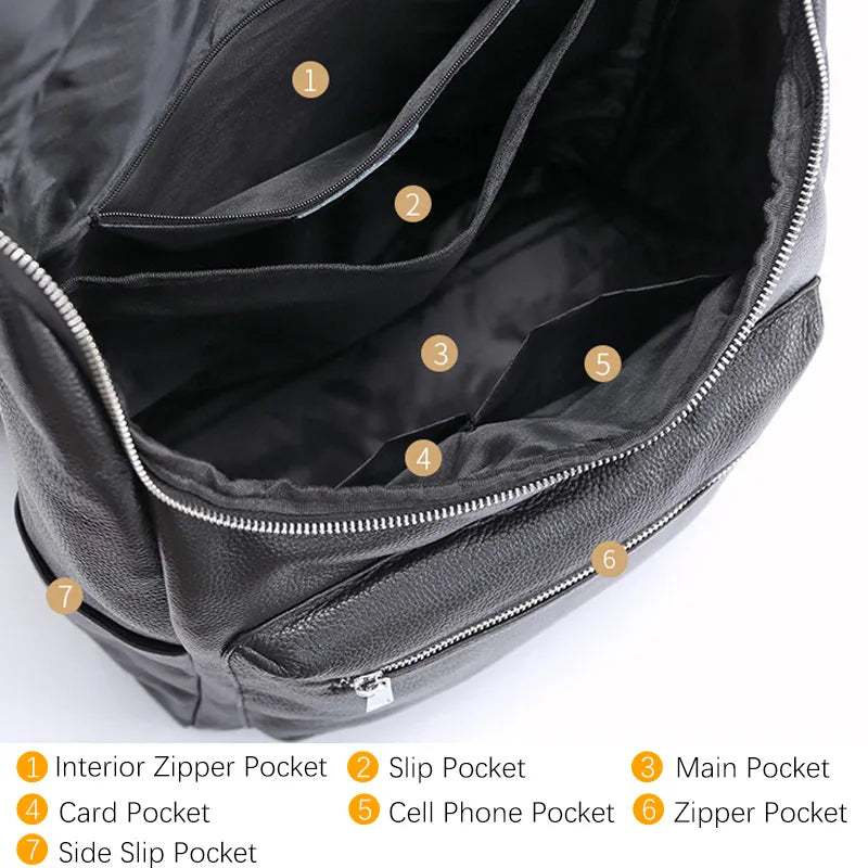 Unisex Backpack 100% Genuine Leather Large Capacity Travel Outdoor Bag