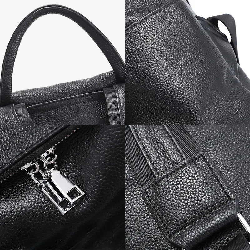 Unisex Backpack 100% Genuine Leather Large Capacity Travel Outdoor Bag