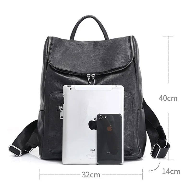 Unisex Backpack 100% Genuine Leather Large Capacity Travel Outdoor Bag