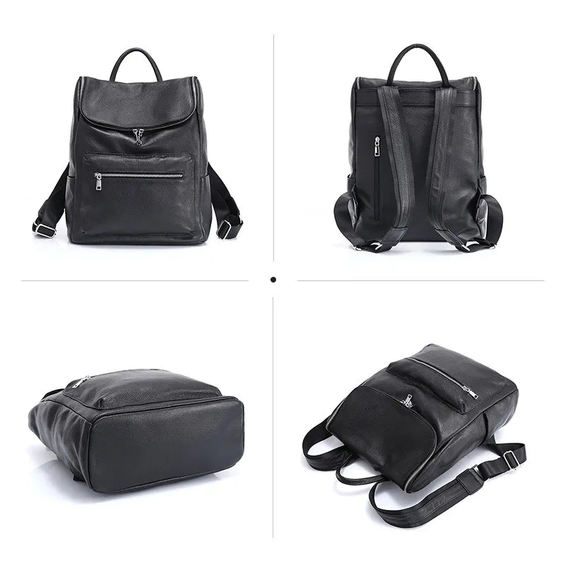 Unisex Backpack 100% Genuine Leather Large Capacity Travel Outdoor Bag