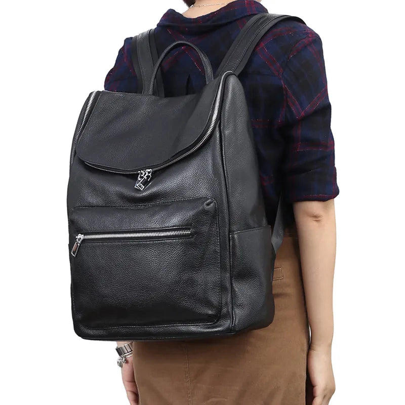 Unisex Backpack 100% Genuine Leather Large Capacity Travel Outdoor Bag