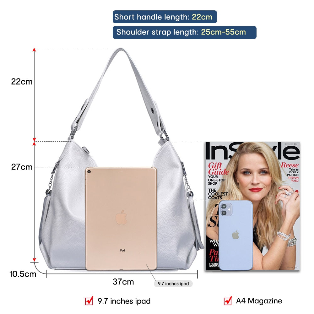 Zency Women Genuine Leather Handbag Casual Shoulder Bag Elegant Hobo Bag For Shopper Bolsa
