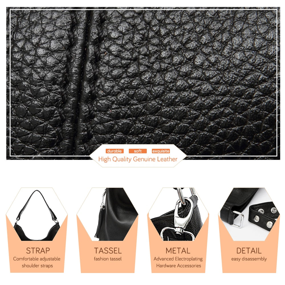 Zency Women Genuine Leather Handbag Casual Shoulder Bag Elegant Hobo Bag For Shopper Bolsa