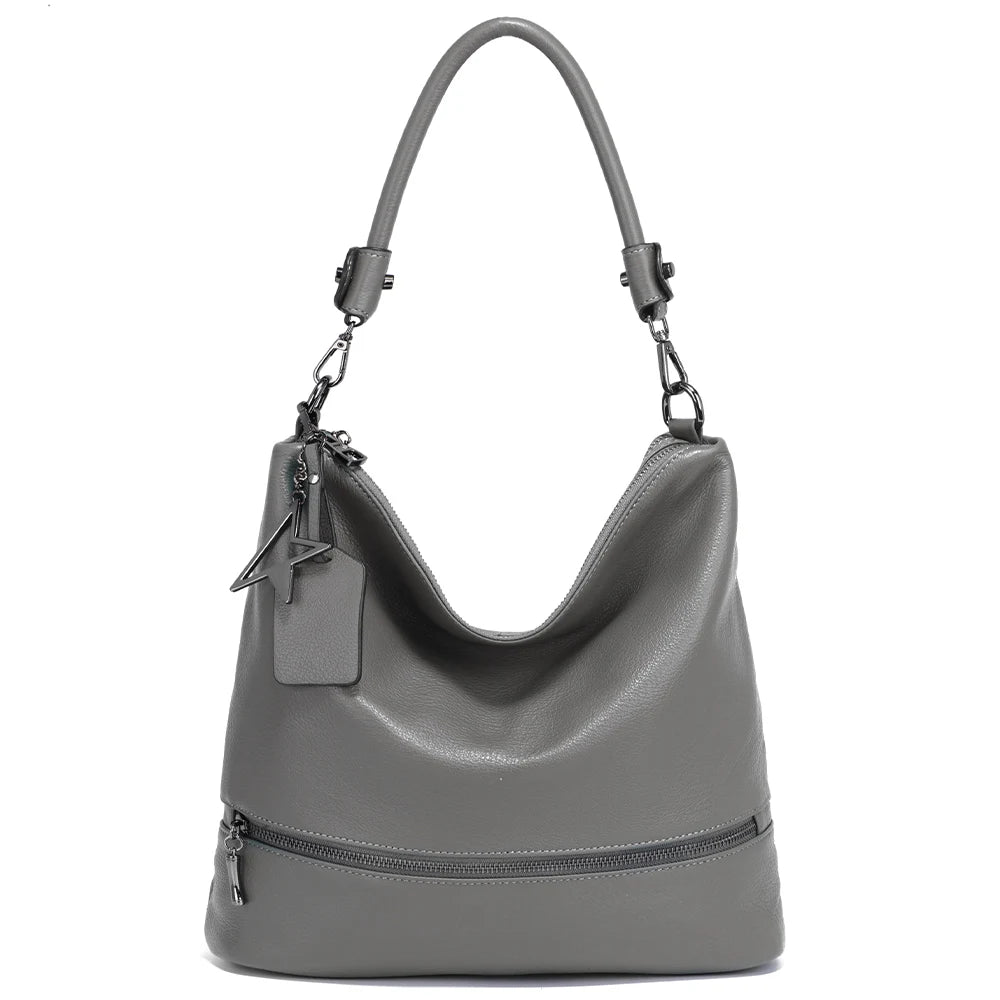 Zency Women Genuine Leather Tote Elegant Handbag Large Capacity For Commuter