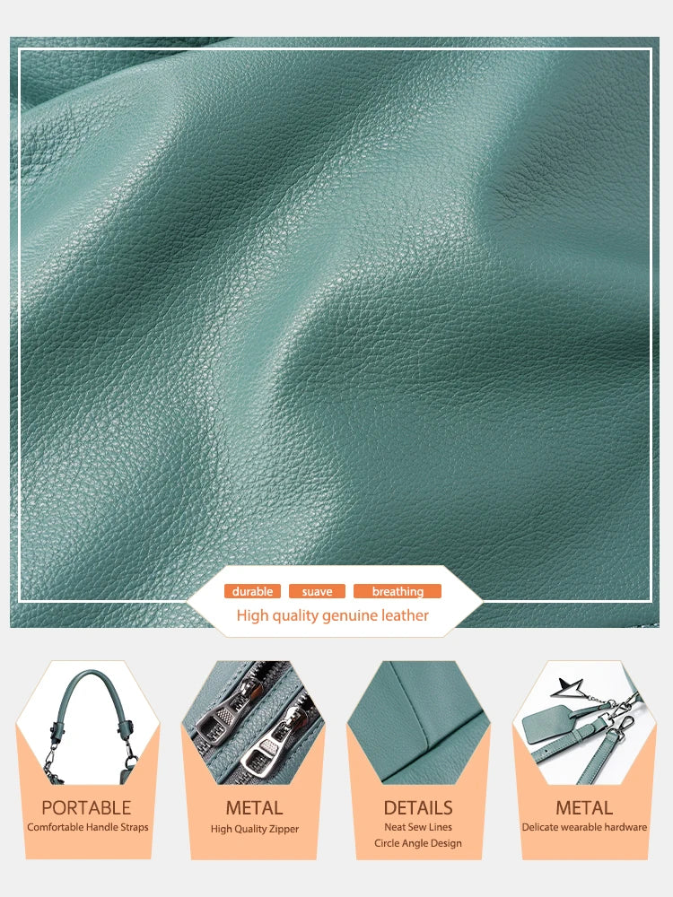 Zency Women Genuine Leather Tote Elegant Handbag Large Capacity For Commuter