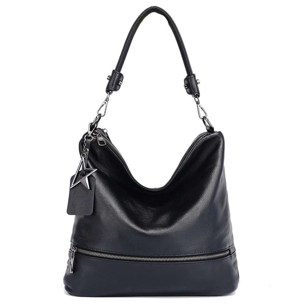Zency Women Genuine Leather Tote Elegant Handbag Large Capacity For Commuter