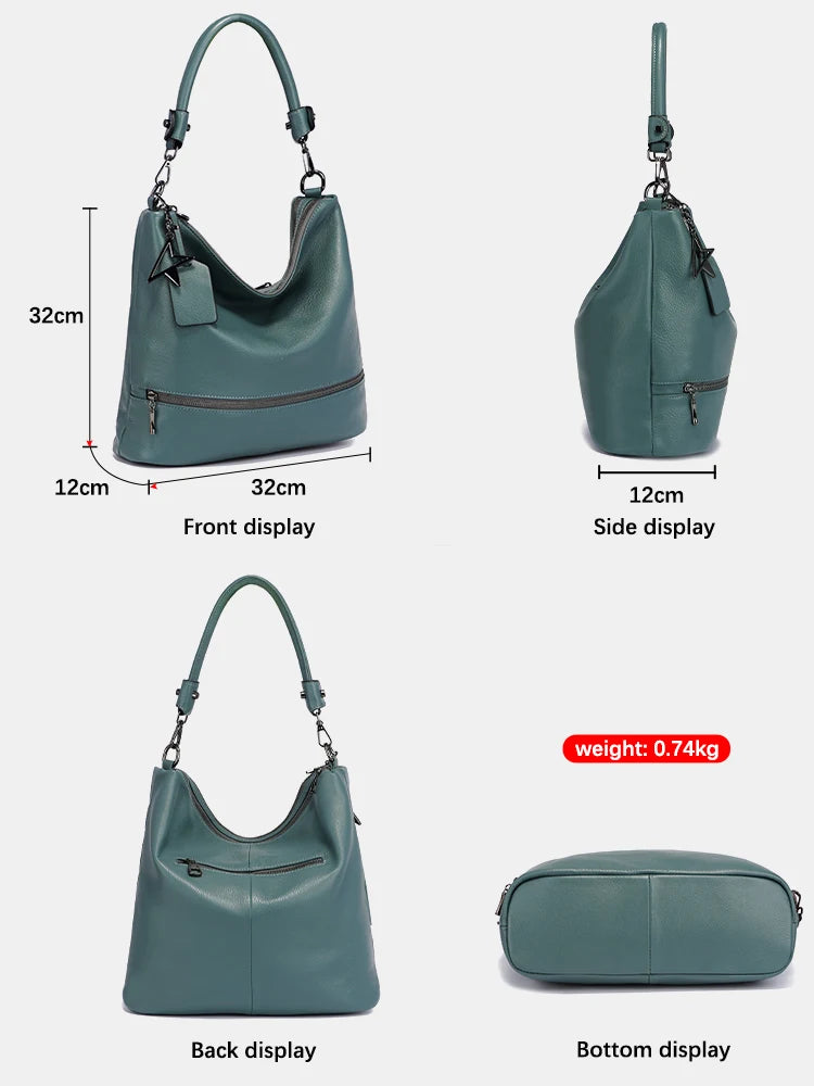 Zency Women Genuine Leather Tote Elegant Handbag Large Capacity For Commuter