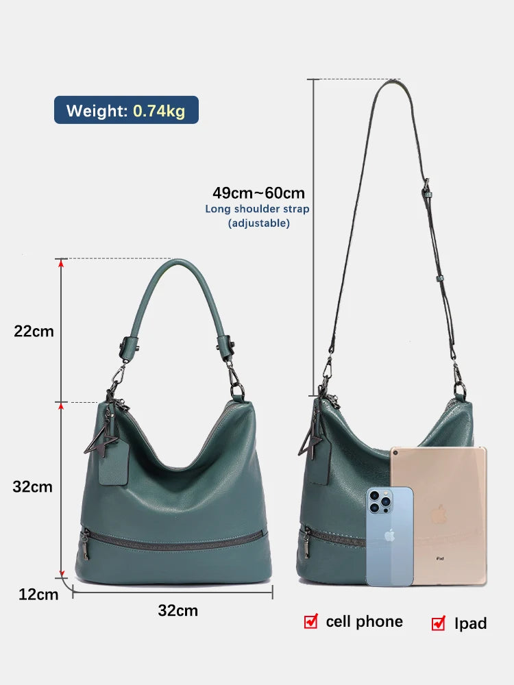 Zency Women Genuine Leather Tote Elegant Handbag Large Capacity For Commuter