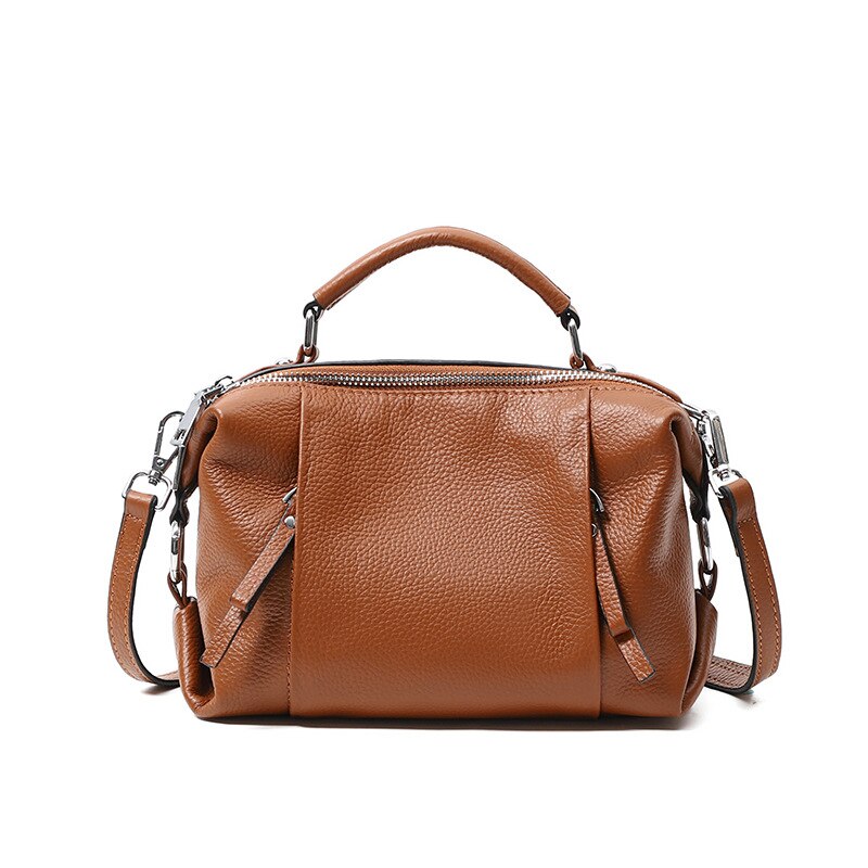 Zency Women's Genuine Leather Bag Simple High Quality Tote Bag Small Vintage Boston Handbag Female Shoulder Bags 2023 Crossbody