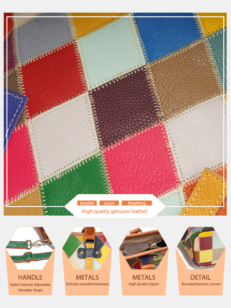 Zency Women's Fashion Patchwork Tote Bag Genuine Leather Handbag