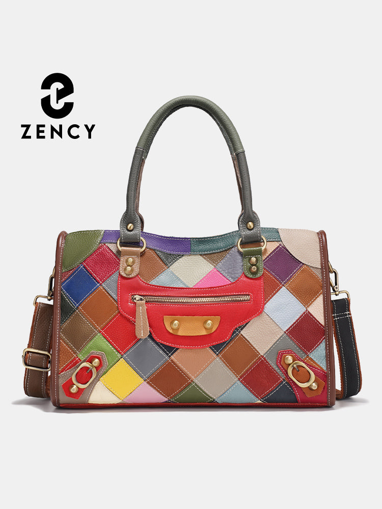 Zency Women's Leather Patchwork Top-Handle Bag Handbags for Daily Work Shopping