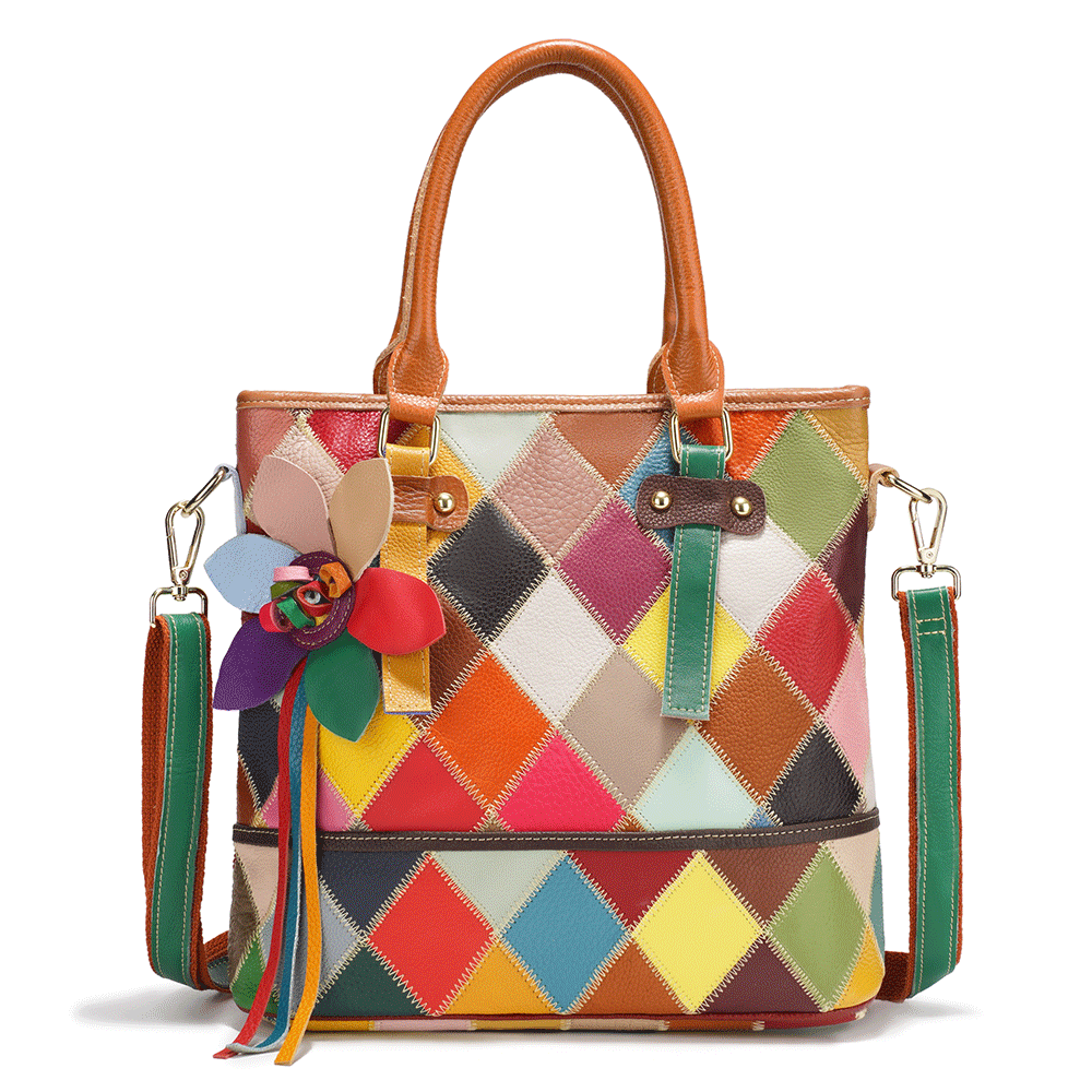 Zency Women's Fashion Patchwork Tote Bag Genuine Leather Handbag