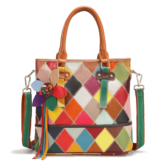 Zency Women's Fashion Patchwork Tote Bag Genuine Leather Handbag