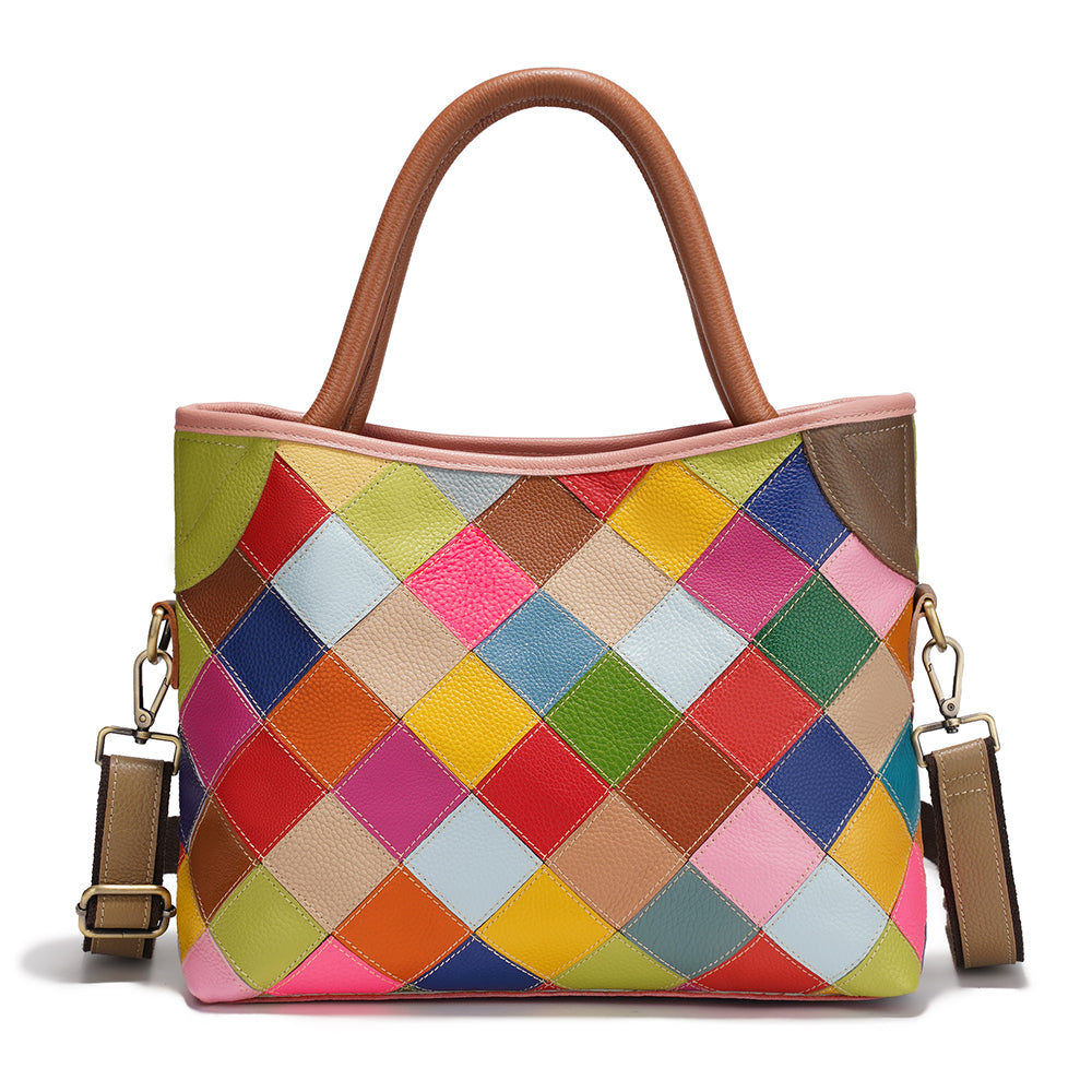 Zency Women's Colorful Patchwork Leather Bag Large Tote Bag