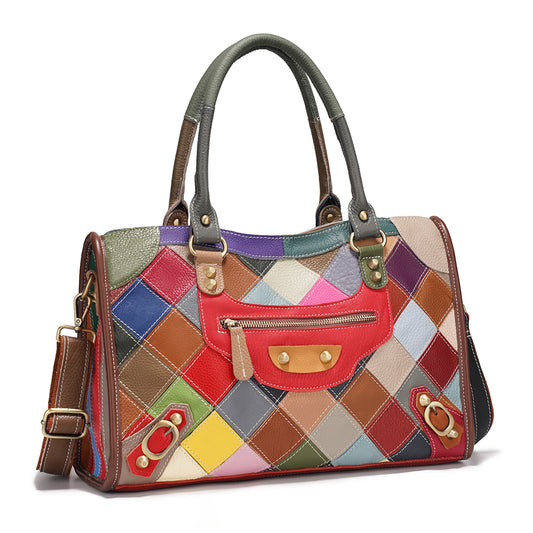 Zency Women's Leather Patchwork Top-Handle Bag Handbags for Daily Work Shopping