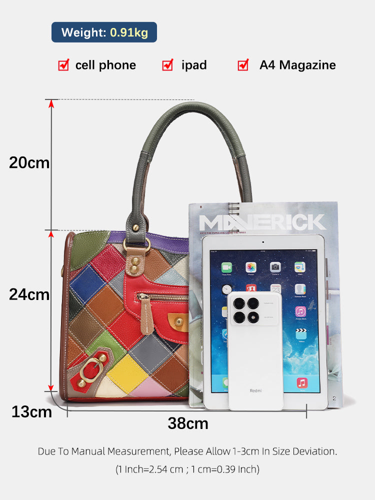 Zency Women's Leather Patchwork Top-Handle Bag Handbags for Daily Work Shopping