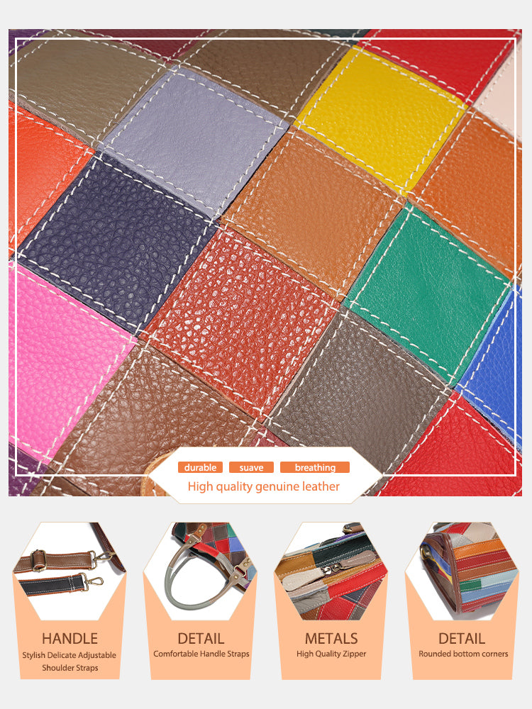Zency Women's Leather Patchwork Top-Handle Bag Handbags for Daily Work Shopping