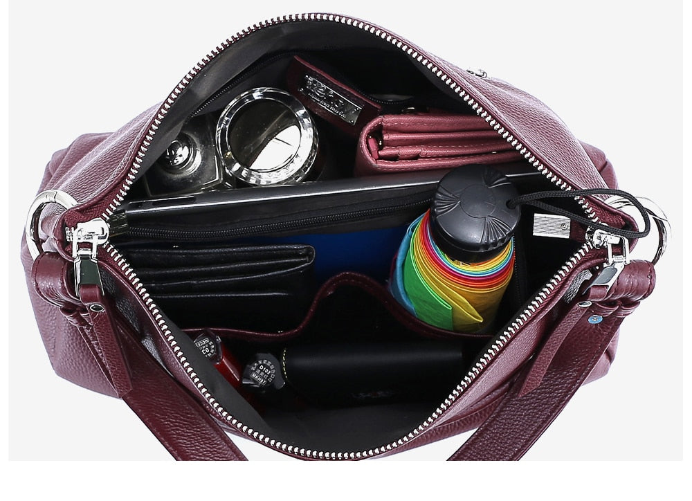 Zency Soft First Layer Cowhide Leather Handbag Large Capacity Classic Shoulder Bags Multi-function Bag
