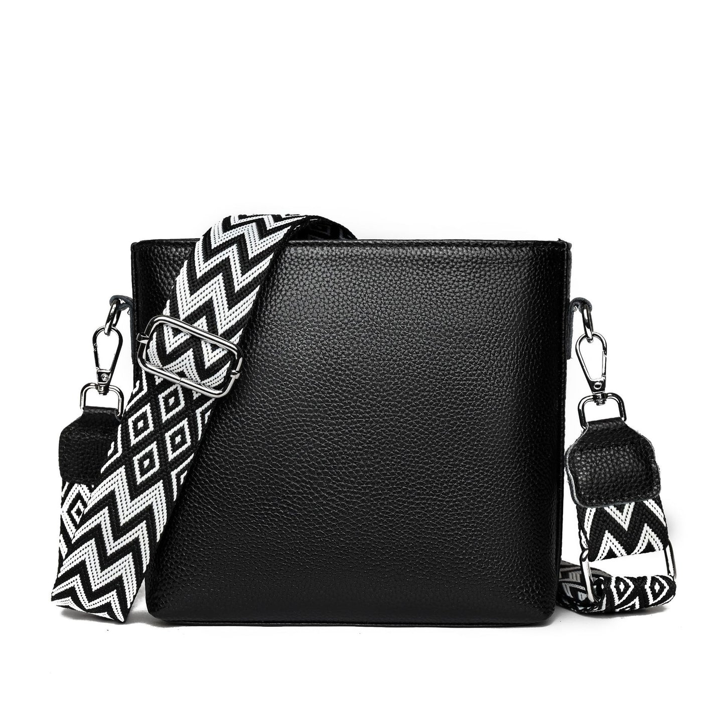 Zency Top-Grain Cowhide Leather Women's Handbag Solid Color Wide Strap Crossbody Bag Bucket Bag