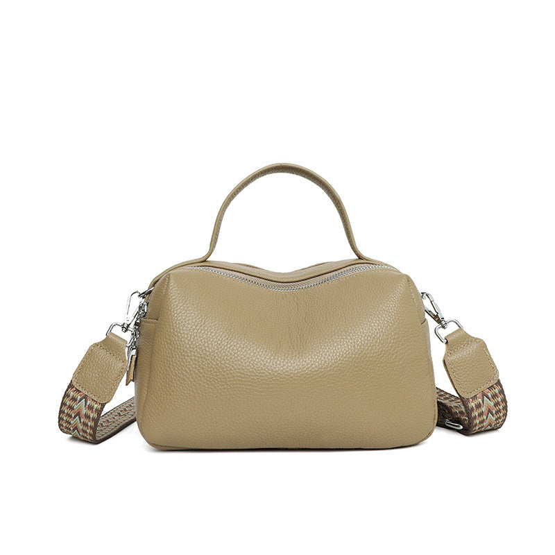 Zency Crossbody Boston Bag Double-Layer Large Capacity Full-Grain Leather Shoulder Bag