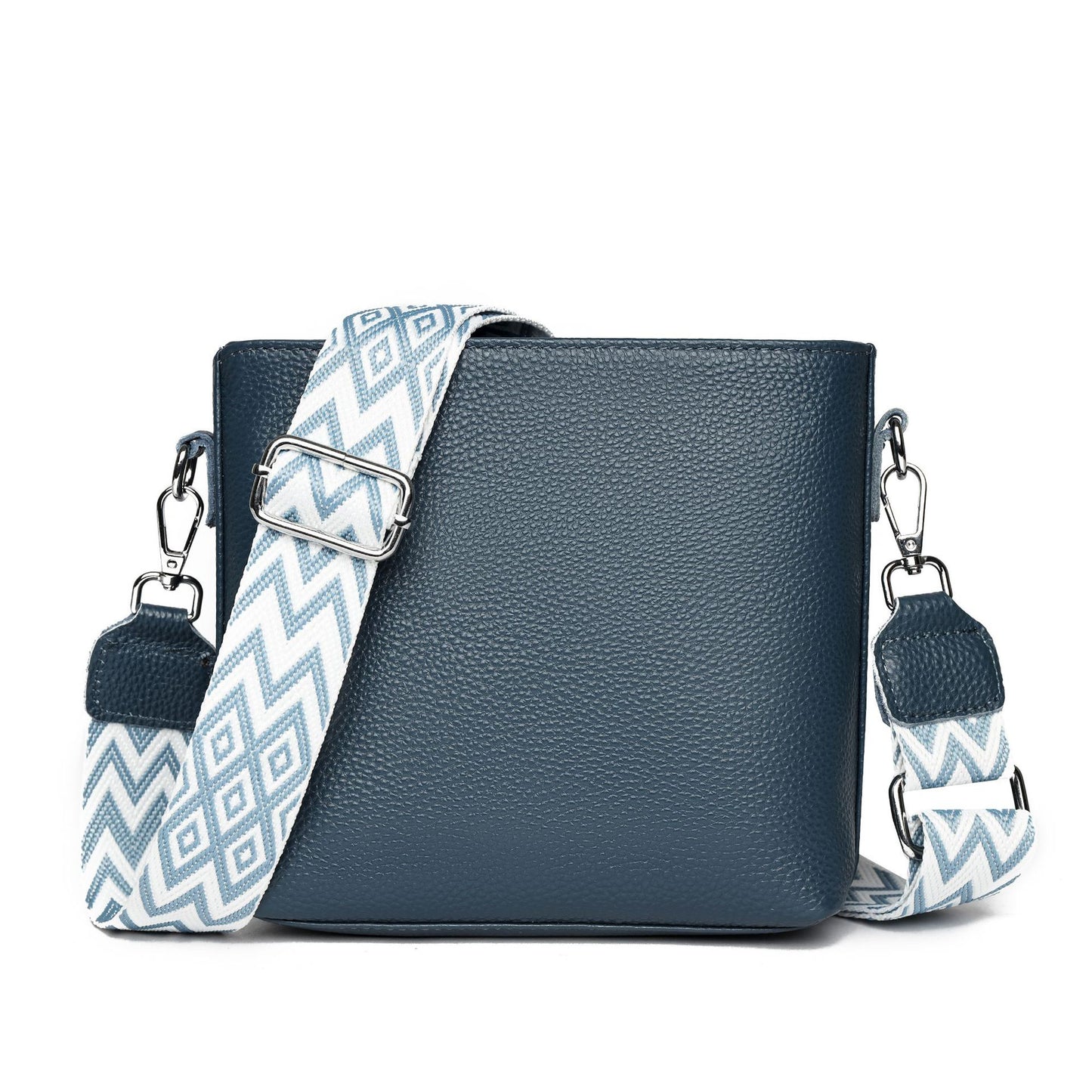 Zency Top-Grain Cowhide Leather Women's Handbag Solid Color Wide Strap Crossbody Bag Bucket Bag